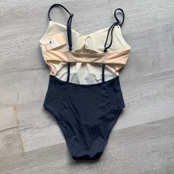 NWT Lively One Piece Swimsuit - Cream, Tan/Pinkish Peach and Navy, size XS. - Picture 4 of 9